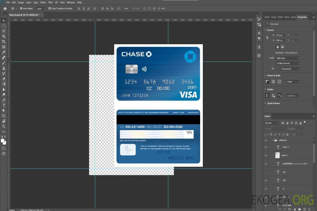 Carte de débit visa USA Chase Bank 2 template Carte de débit visa USA Chase Bank 2 template